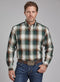 mens long sleeve green plaid shirt