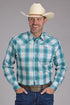 mens long sleeve blue plaid snap western shirt