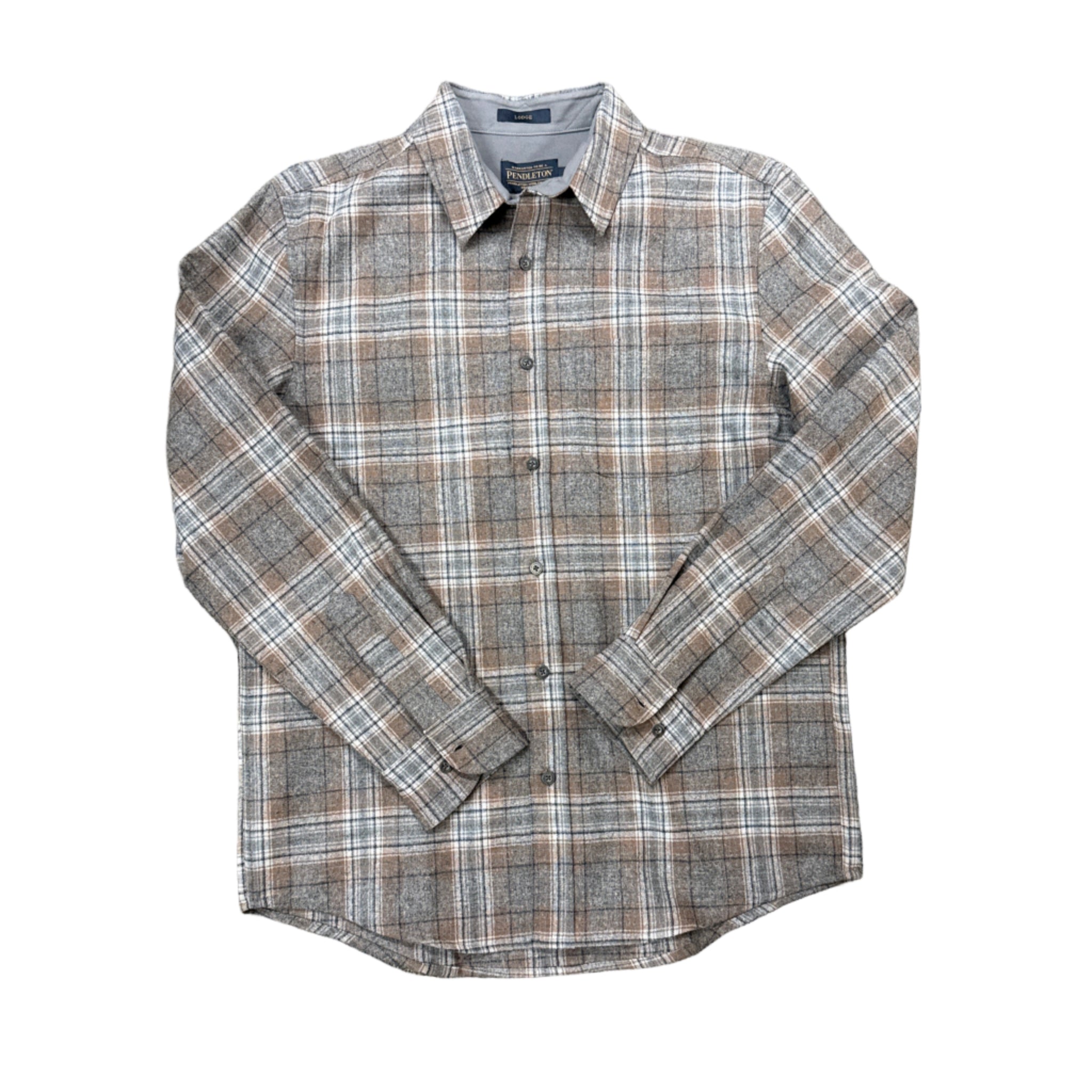 wool grey brown plaid shirt button