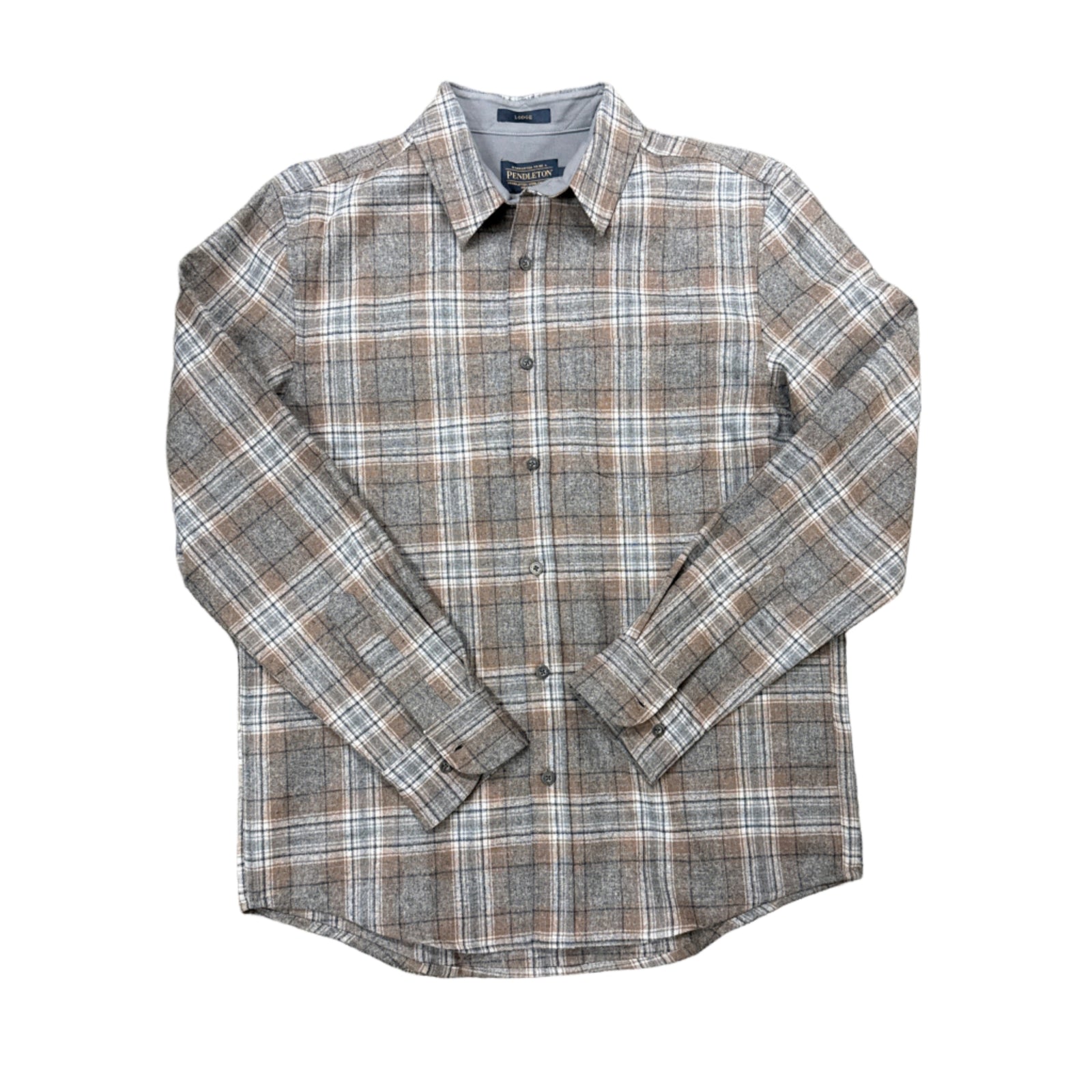 wool grey brown plaid shirt button