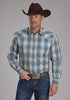 Mens long sleeve blue plaid snap shirt