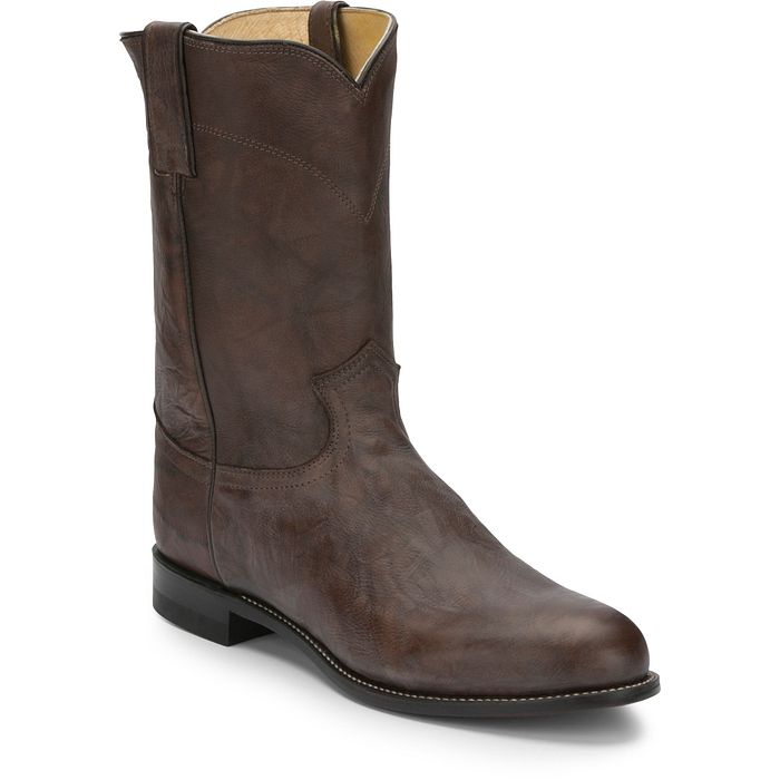 Brown leather boot on a white background