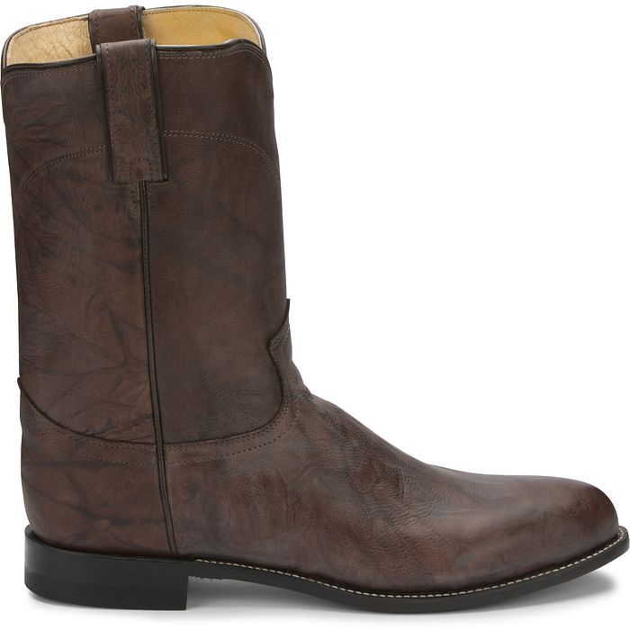 Brown leather boot on a white background