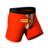 Red boxer briefs with a fly design featuring a hot dog
