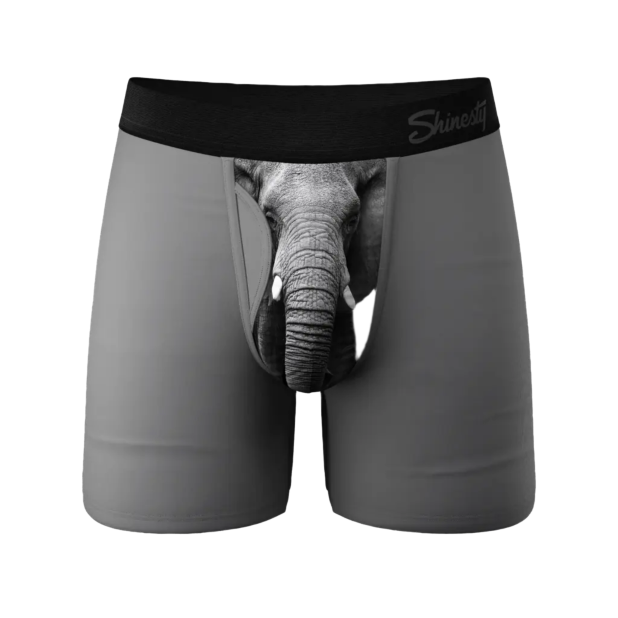 Gray boxer briefs with an elephant trunk print 