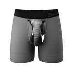 Gray boxer briefs with an elephant trunk print 