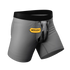 Gray boxer briefs with black waistband and 'With a Fly' 