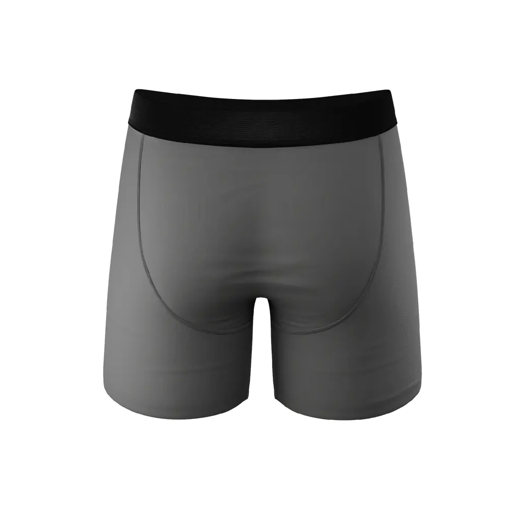 Gray boxer briefs with a black waistband