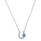 Silver necklace with a horseshoe pendant featuring a blue gemstone on a white background
