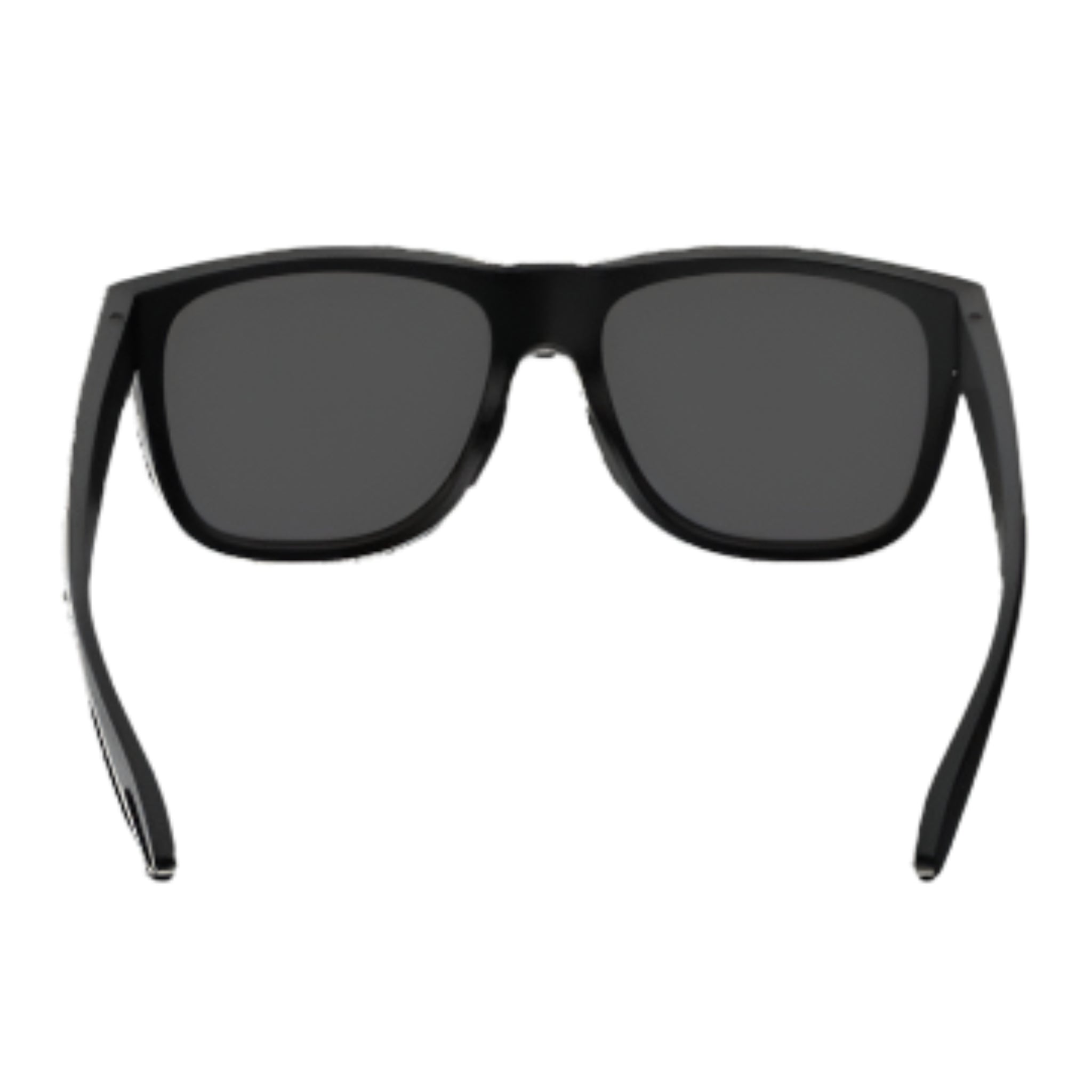 Black sunglasses with dark lenses on a white background