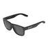 Black sunglasses with a brand logo on a white background