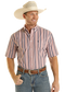 Men's striped shirt, cowboy hat, and jeans