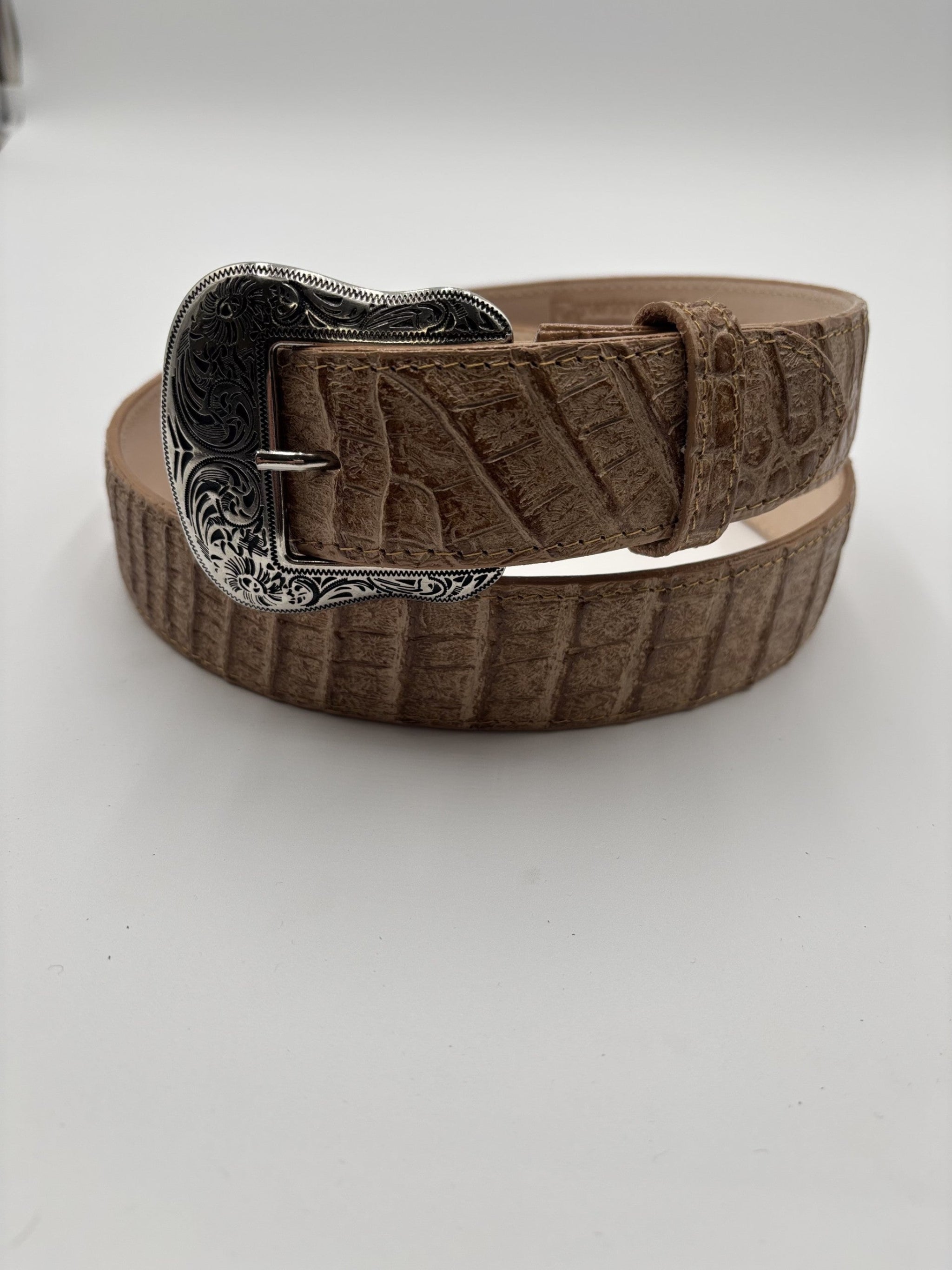 Tan Belt With Floral Buckle 