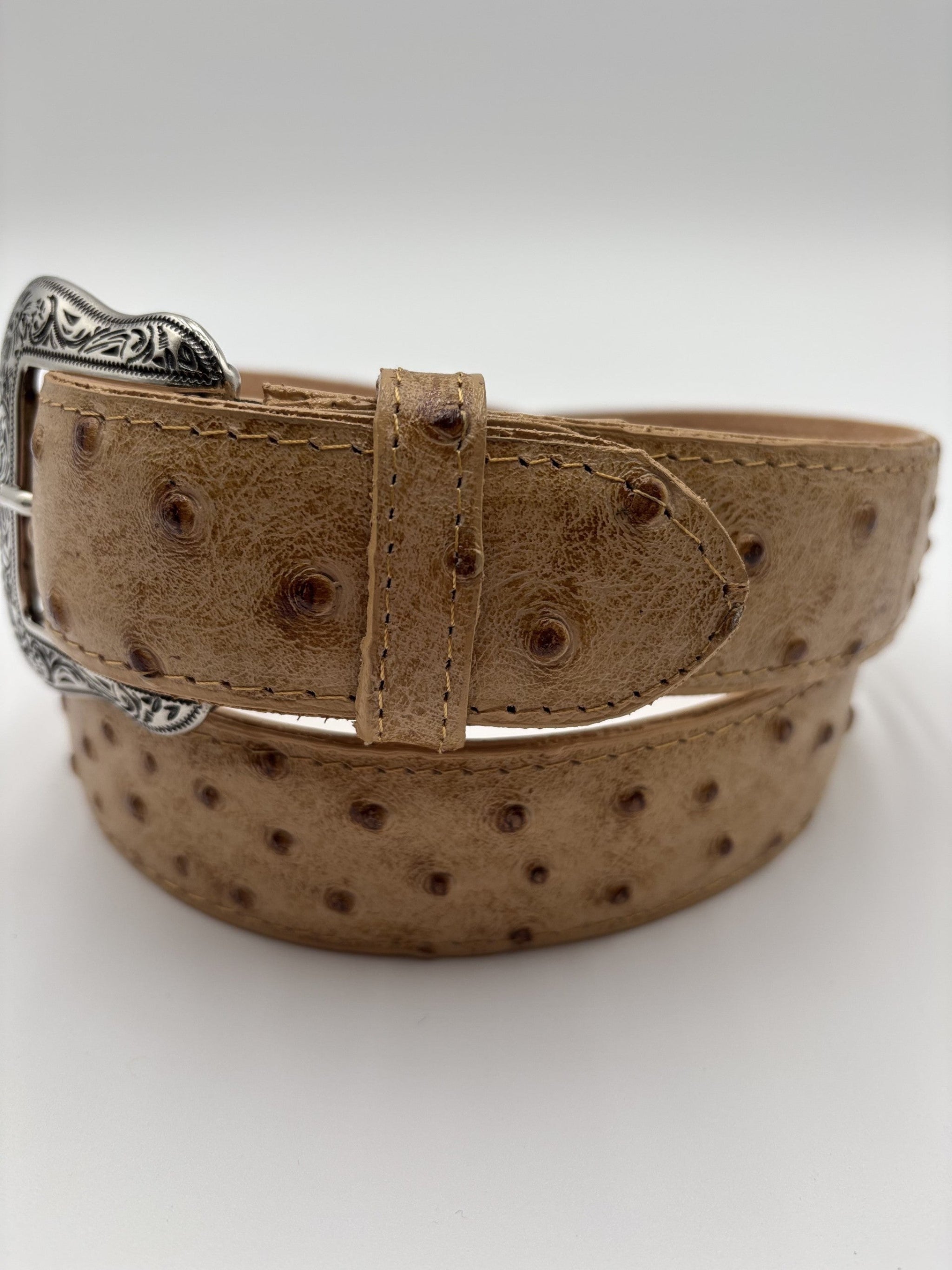 Tan Ostrich Belt With Belt Loop Holder