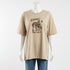 Beige t-shirt with a graphic design and text 