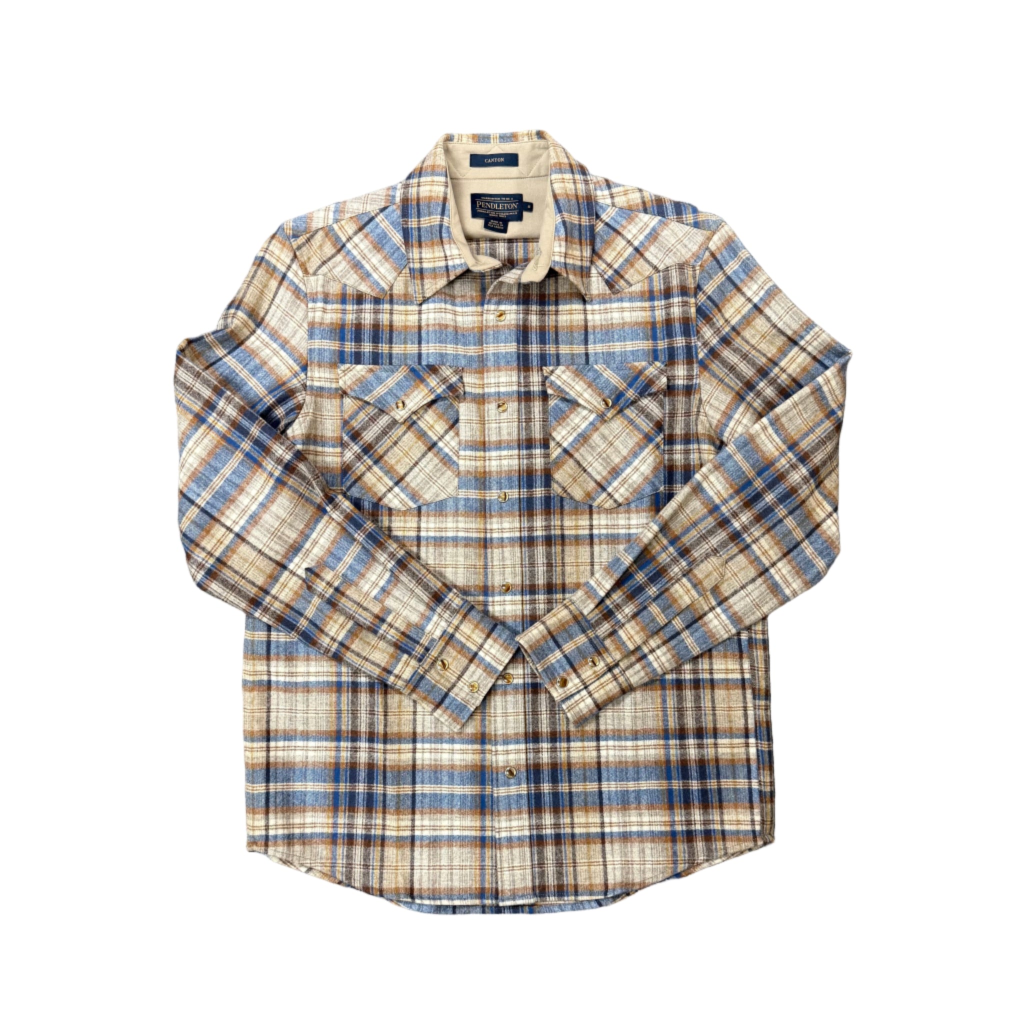 Wool Tan Plaid Shirt Snap front