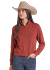 Ladies rose colored 1/4 zip pullover with brand design