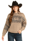 Ladies Taupe Sweater with aztec design and fringe on sleeves