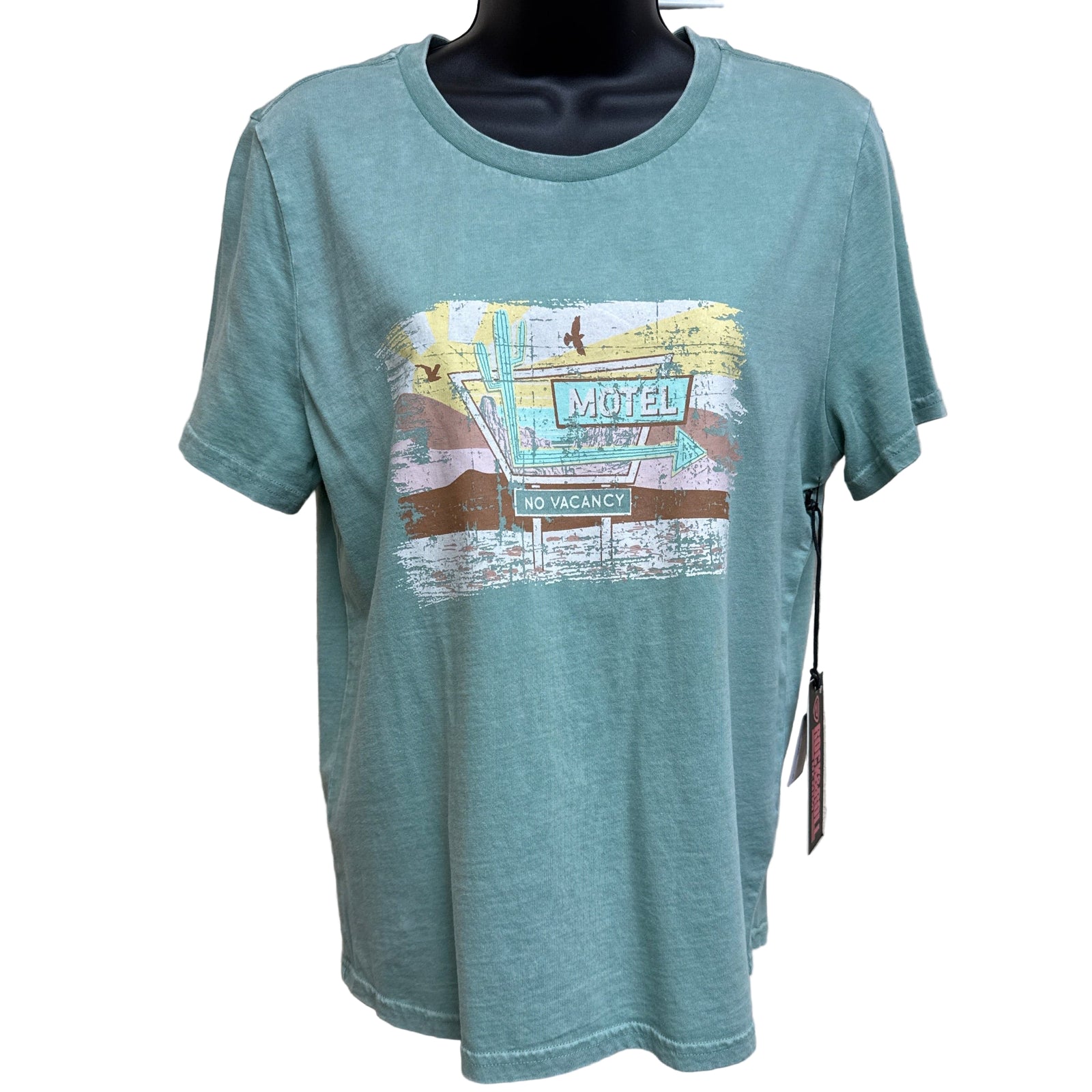 Light blue t-shirt with a colorful graphic 