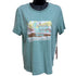 Light blue t-shirt with a colorful graphic 
