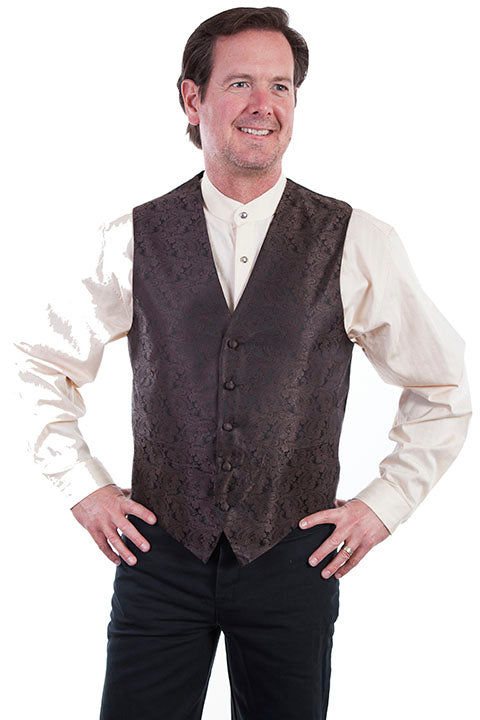 Scully Brown Paisley No Lapel Vest RW093N BRN