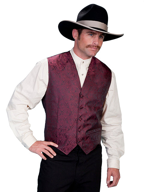 Scully Burgundy Paisley No Lapel Vest RW093N BUR