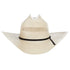 A Resistol brand straw cowboy hat with a 4-inch brim, a cattleman crown, and a black USTRC pin on the hat band.
