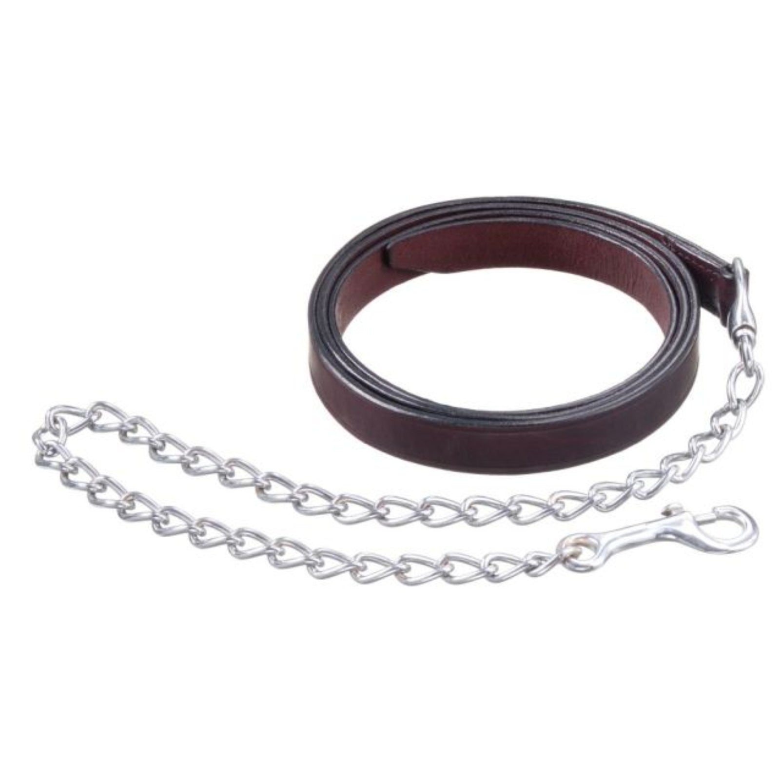 Brown leather strap with silver chain on 