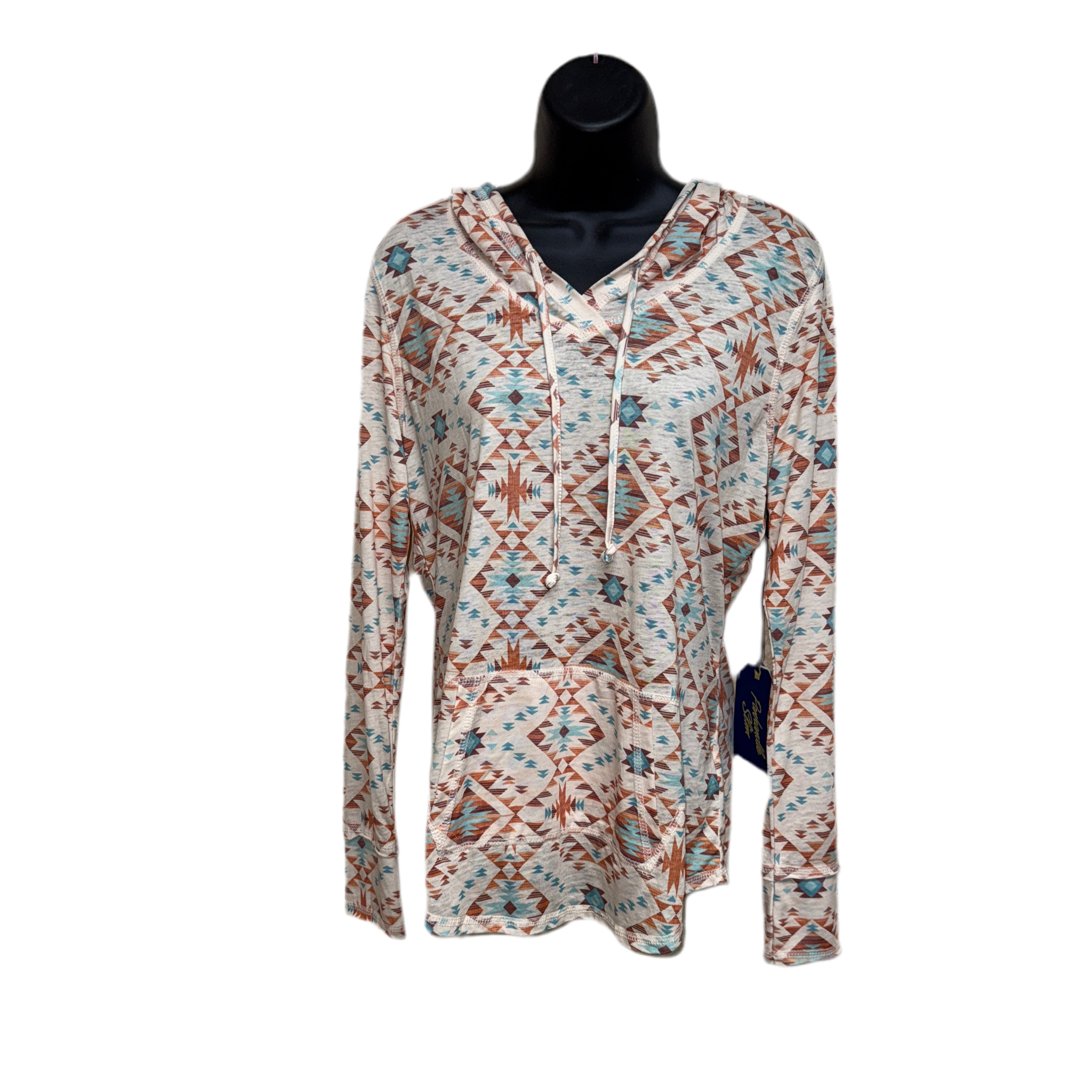 Long-sleeve aztec patterned hooded shirt