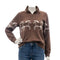 Ladies 1/4 zip Brown pullover with white horses