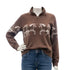 Ladies 1/4 zip Brown pullover with white horses