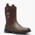 Brown rubber boot with a visible brand logo 