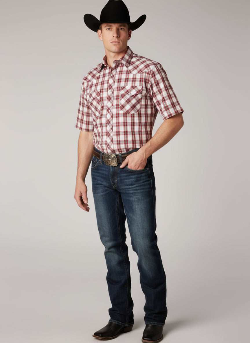 Roper Red/White/Gy Plaid SS Shirt