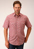 mens short sleeve red plaid western shirt
