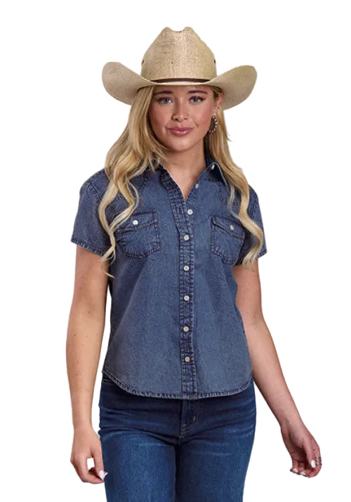 Roper Women’s Classic 100% Cotton Short Sleeve Western Denim Shirt