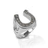 Silver horseshoe-shaped ring with embedded stones 