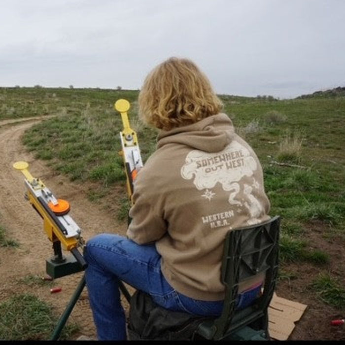 brown hoodie with a graphic on the back