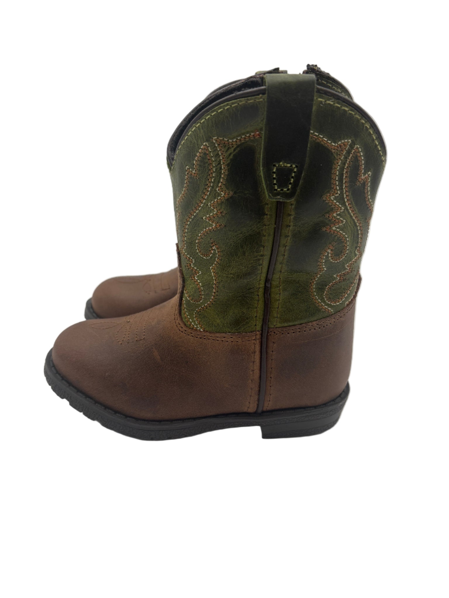 Brown and green cowboy boot 