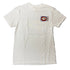White t-shirt with a small graphic 