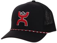 Black Hooey trucker ball cap with a red logo