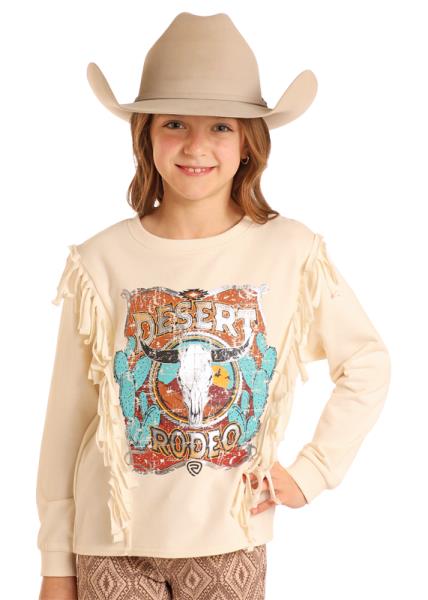 Graphic Pullover with Fringe Natural
