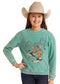 Girls Turquoise Graphic Ribbed Pullover