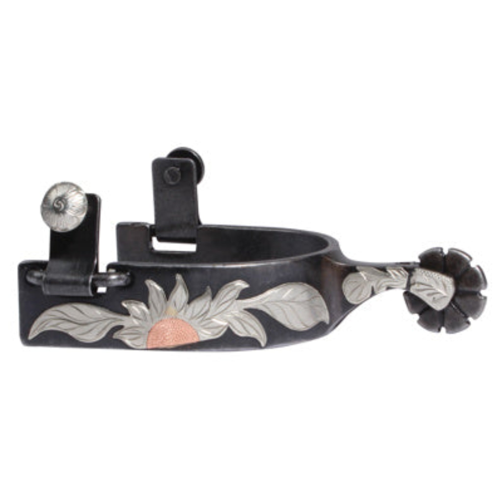 Decorative black spur with floral designs