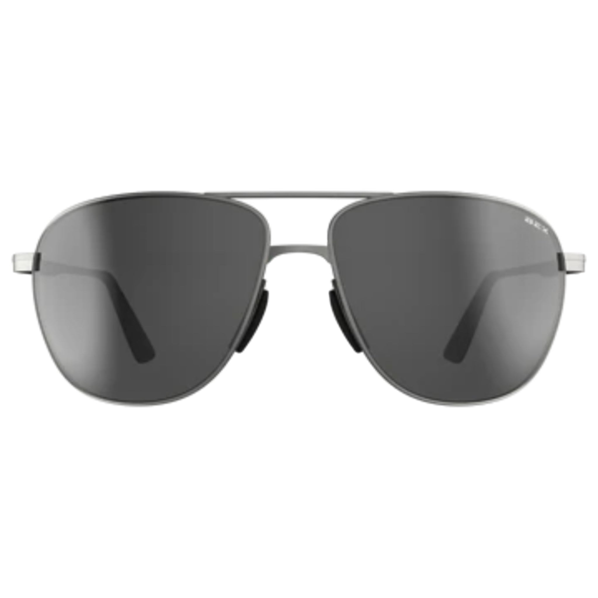 Aviator sunglasses with dark lenses on a white background