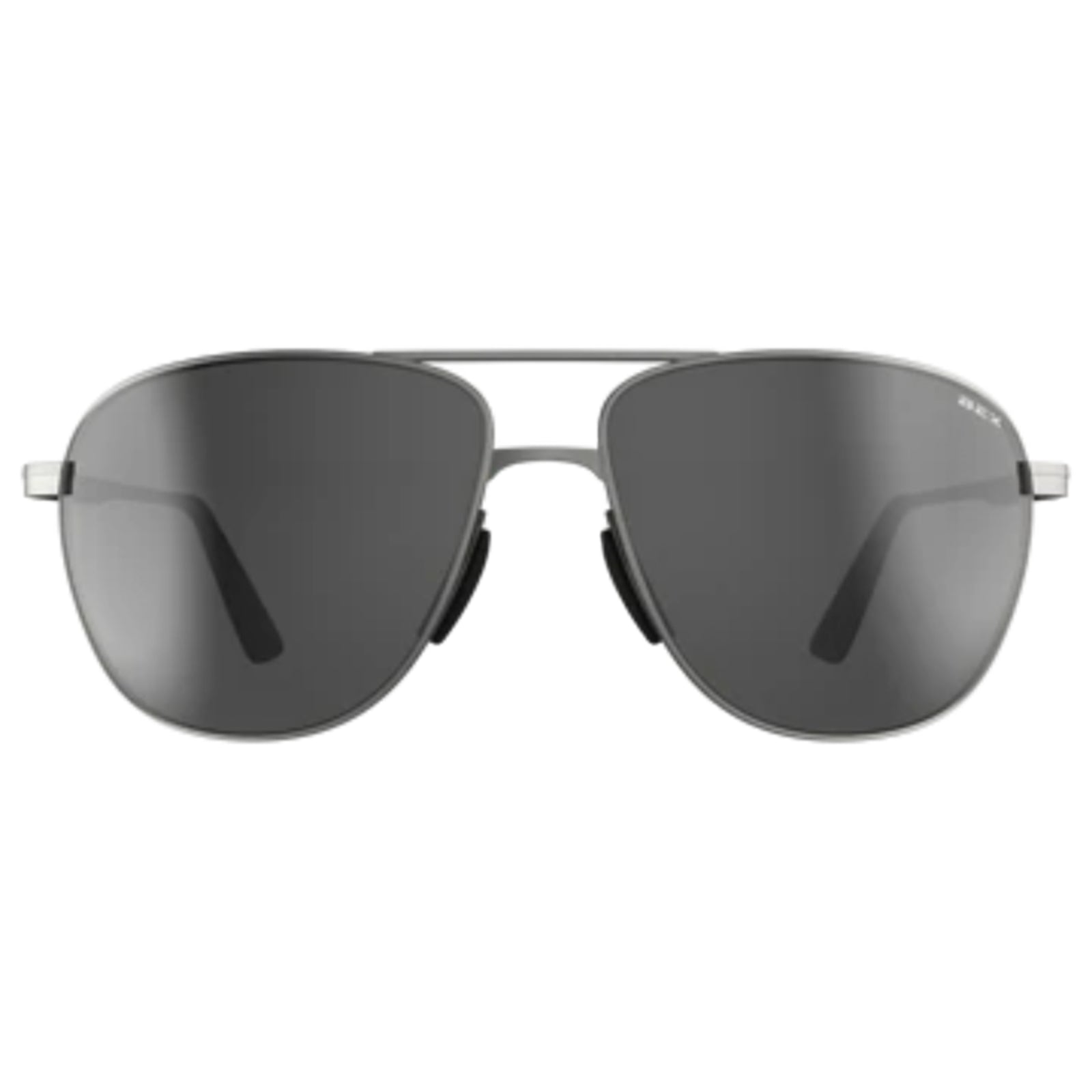 Aviator sunglasses with dark lenses on a white background