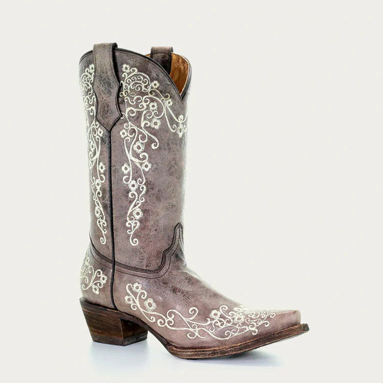 Corral Teens Bone Color Floral Embroidery Boot A2773-T