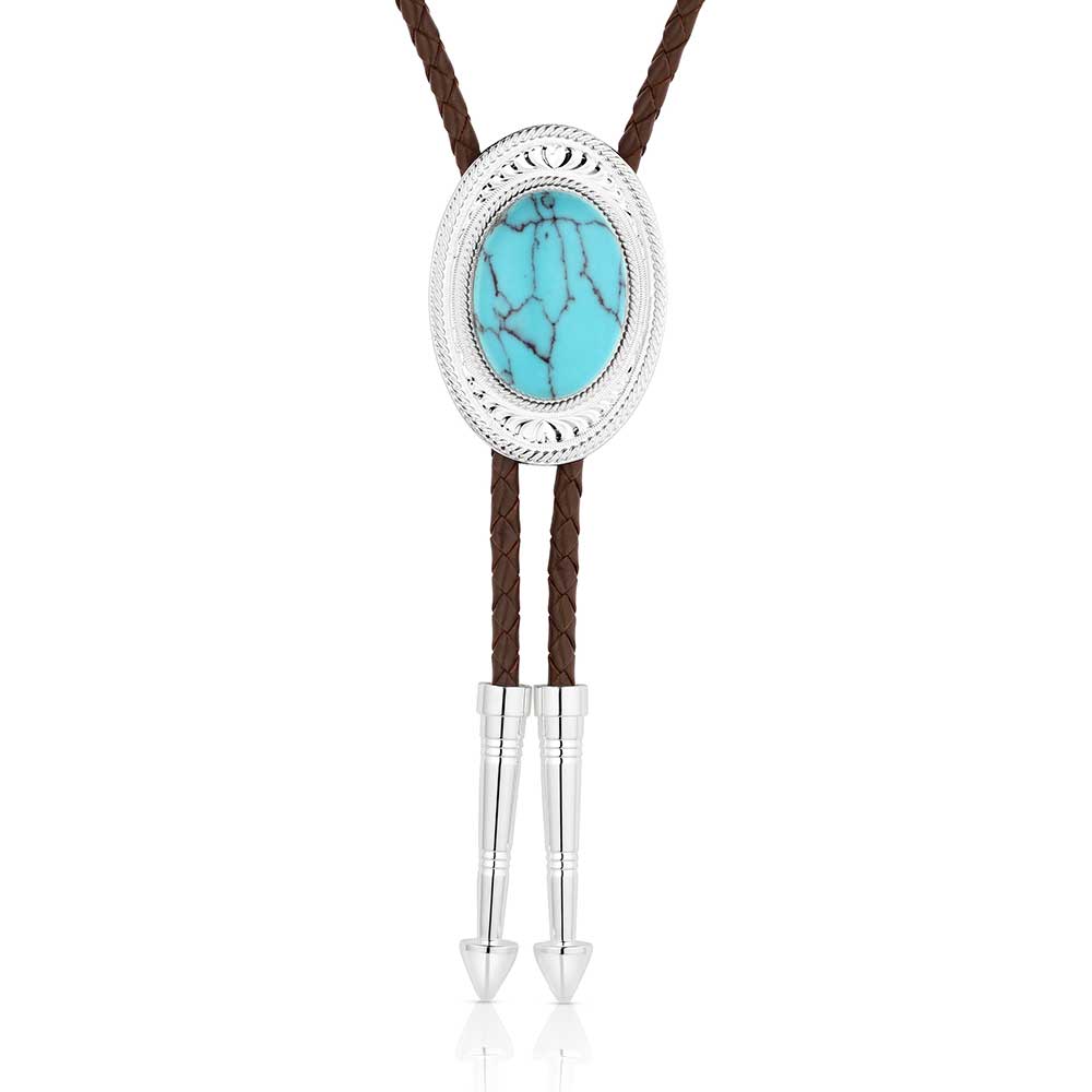 Bolo tie with turquoise stone and silver accents 