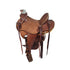 A brown Vickers Classic #145 512 Wade saddle with a roughout seat, stirrups, and 7" gullet