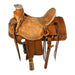 Vickers Classic 512 Wade Saddle with roughout seat, 5" pencil roll cantle, ornate tooling, square skirt with rounded corners, top grain fenders, bull hide tree, light oil finish, Hoof Pick Holder, Hobble Holder, 6 Sets of Strings, and 7" Gullet