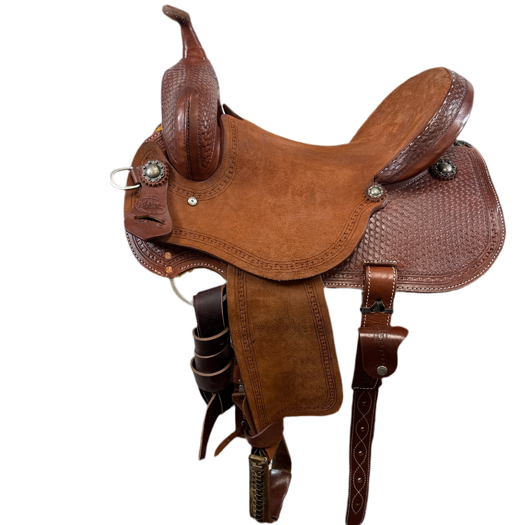 Vickers Classic 5402 Barrel Saddle with tooling and a bull hide covered tree.